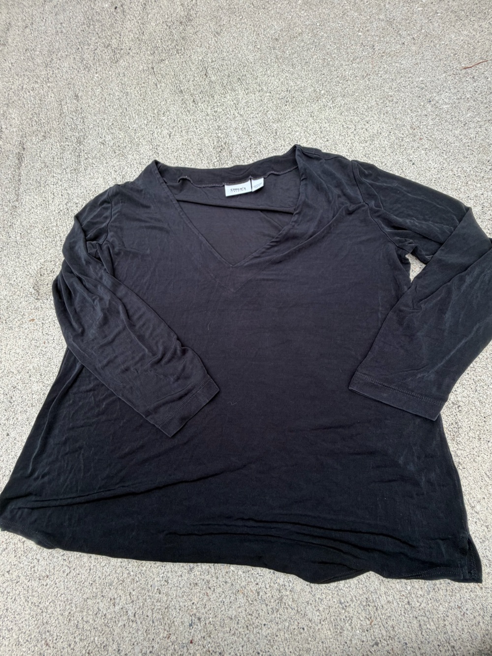 Chico's Travelers Black V-Neck Long Sleeve Knit Pullover Top Womens XL